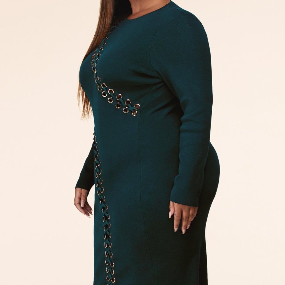 NWT - TEAL MIDI DRESS WITH GROMMETS - PLUS_3
